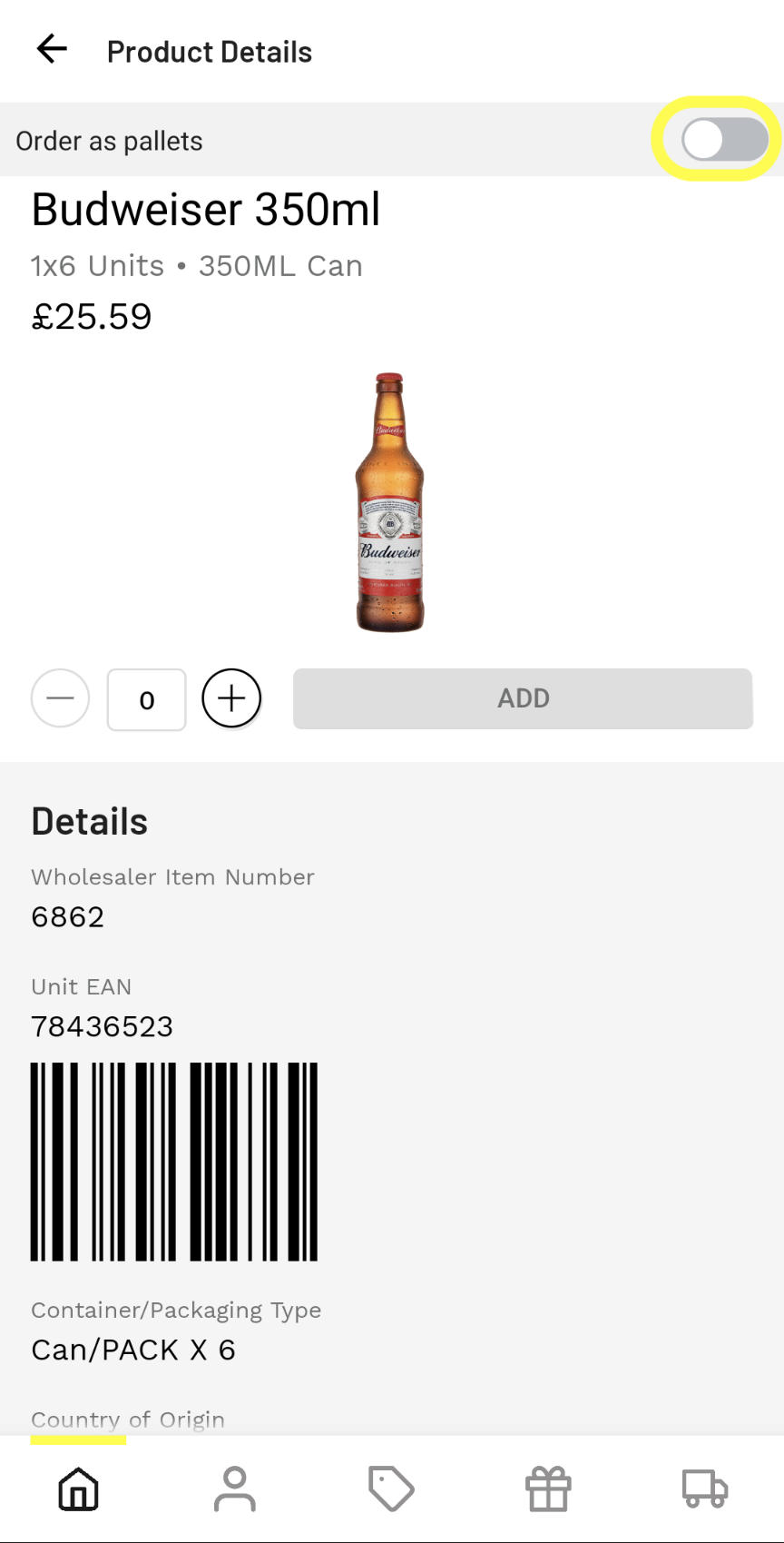 Ordering by pallet in BEES App BEES