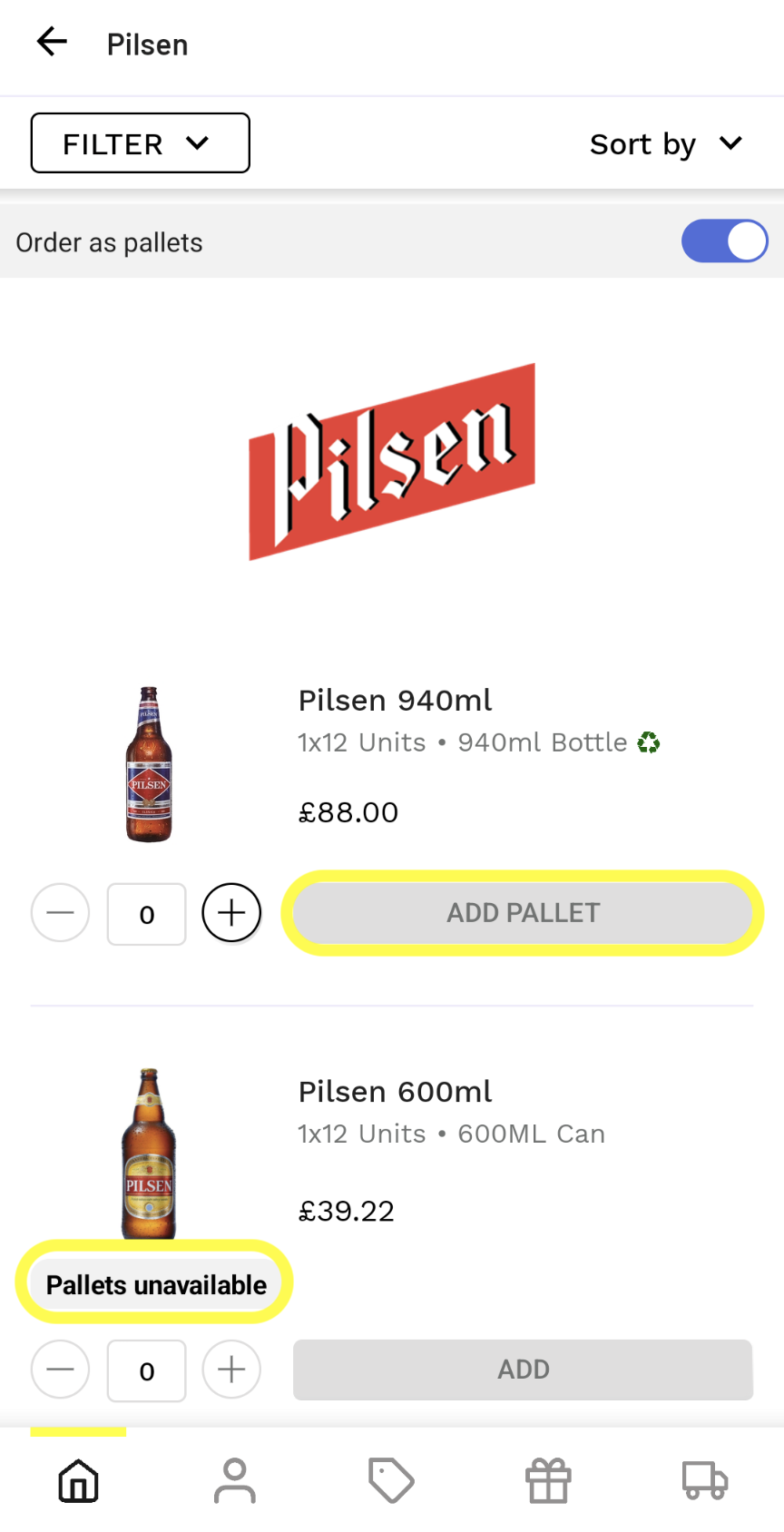 Ordering by pallet in BEES App BEES